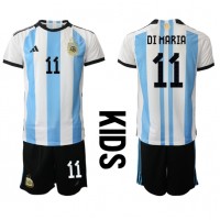Camisa de Futebol Argentina Angel Di Maria #11 Equipamento Principal Infantil Mundo 2022 Manga Curta (+ Calças curtas)